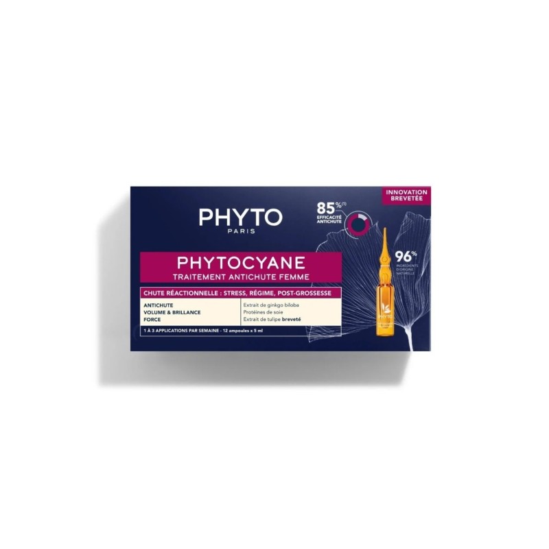 PHYTO PHYTOCYANE REACCIONAL Tratamiento Anticaída, 12 ampollas x 5 ml - MUJER