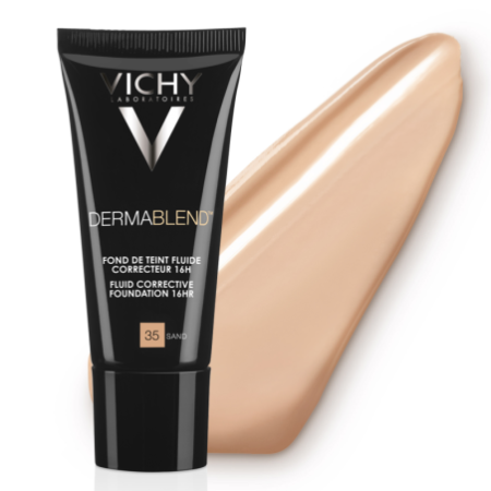 Vichy Dermablend Fondo de Maquillaje Fluido Corrector Alta Cobertura 16h. Tono 35 Sand, 30 ml