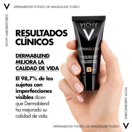 Vichy Dermablend Fondo de Maquillaje Fluido Corrector Alta Cobertura 16h. Tono 35 Sand, 30 ml