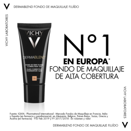 Vichy Dermablend Fondo de Maquillaje Fluido Corrector Alta Cobertura 16h. Tono 35 Sand, 30 ml
