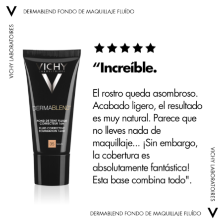 Vichy Dermablend Fondo de Maquillaje Fluido Corrector Alta Cobertura 16h. Tono 35 Sand, 30 ml