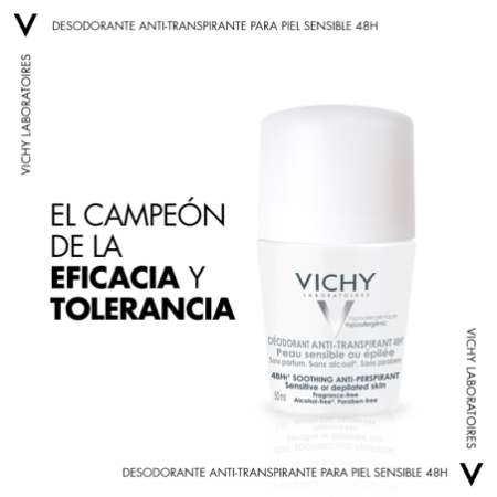 Vichy Desodorante Bola Reguladora Piel Sensible 48H, 50 ml