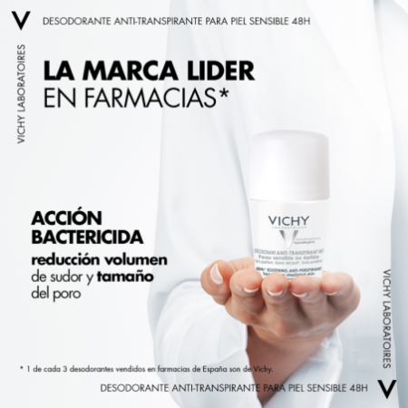 Vichy Desodorante Bola Reguladora Piel Sensible 48H, 50 ml
