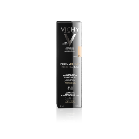 Vichy Dermablend Corrección 3D Fondo de Maquillaje Fluido Alisador y Corrector . Tono 15 Opal, 30 ml