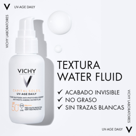 Vichy Capital Soleil UV-AGE Water Fluid Antifotoenvejecimiento UVB SPF50+ UVA, 40 ml