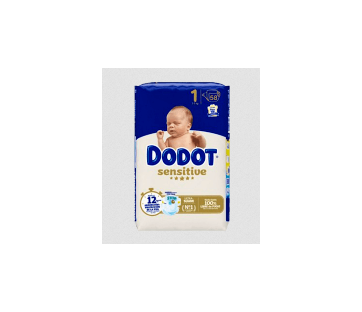 PAÑAL INFANTIL DODOT SENSITIVE TALLA 1 2-5 KG 58 UNIDADES