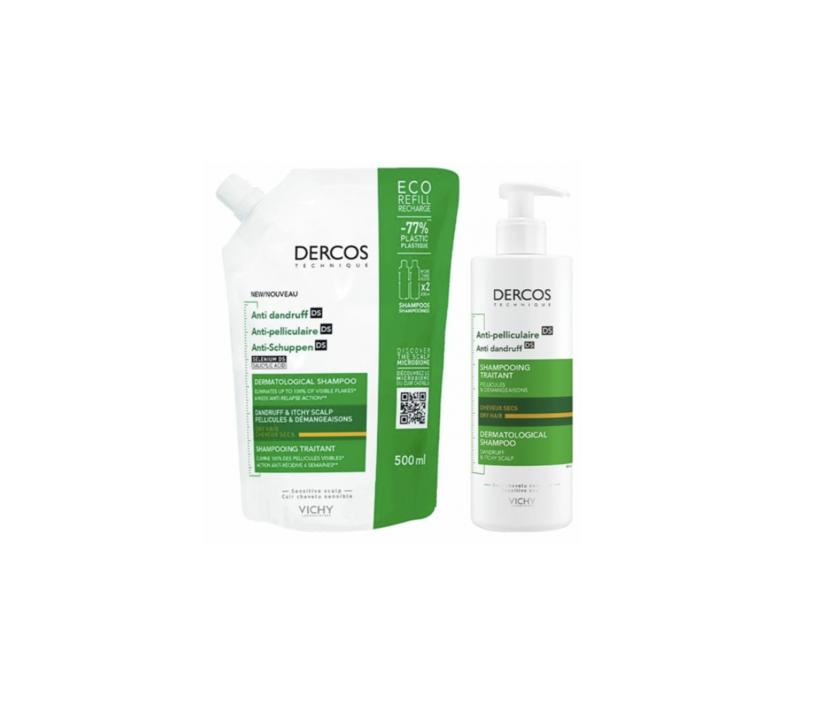 VICHY DERCOS CHAMPU CASPA SECA 400 + RECARGA